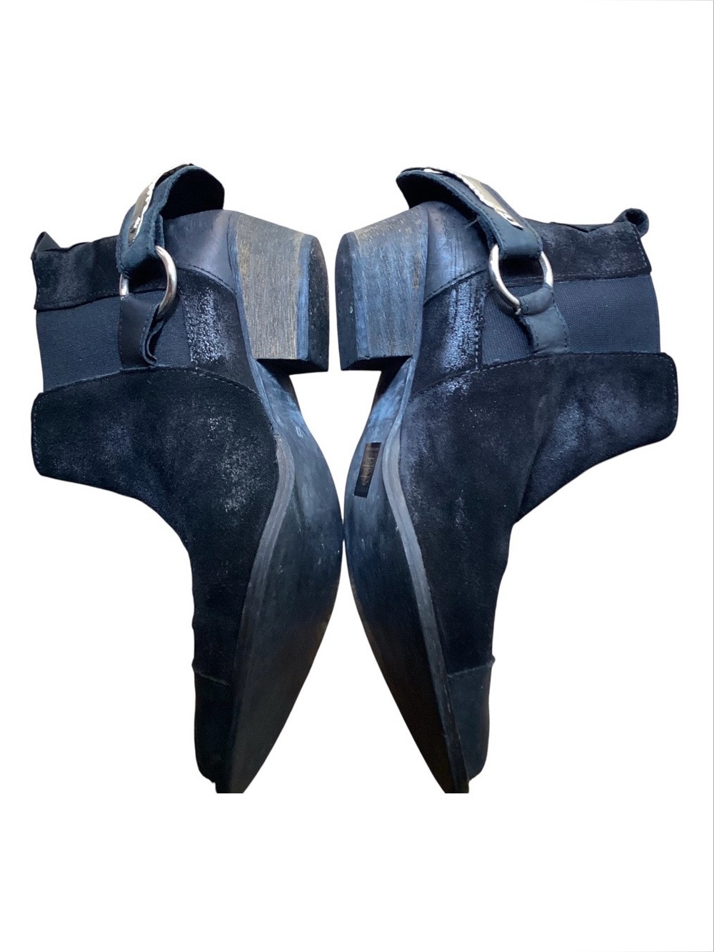Free People Black Suede Western Ankle Booties with Metal Harness